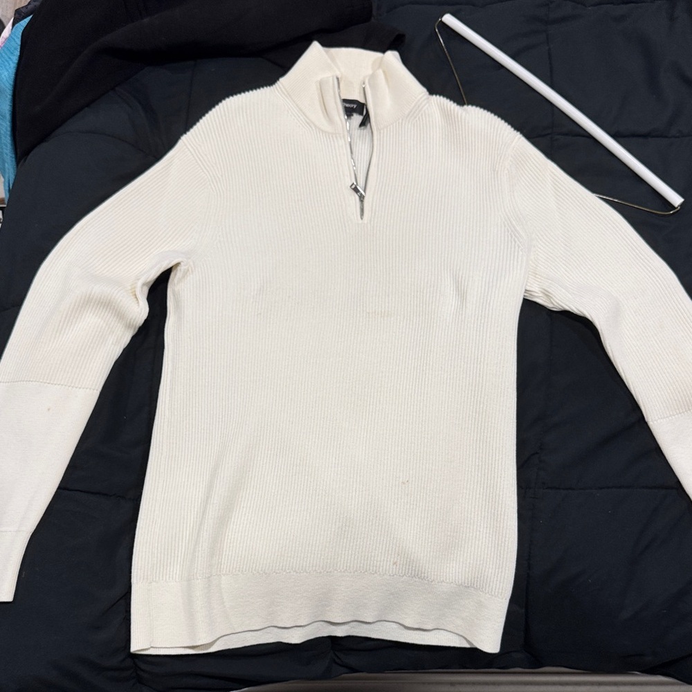 Theory Men's Cream Zip-Up Sweater